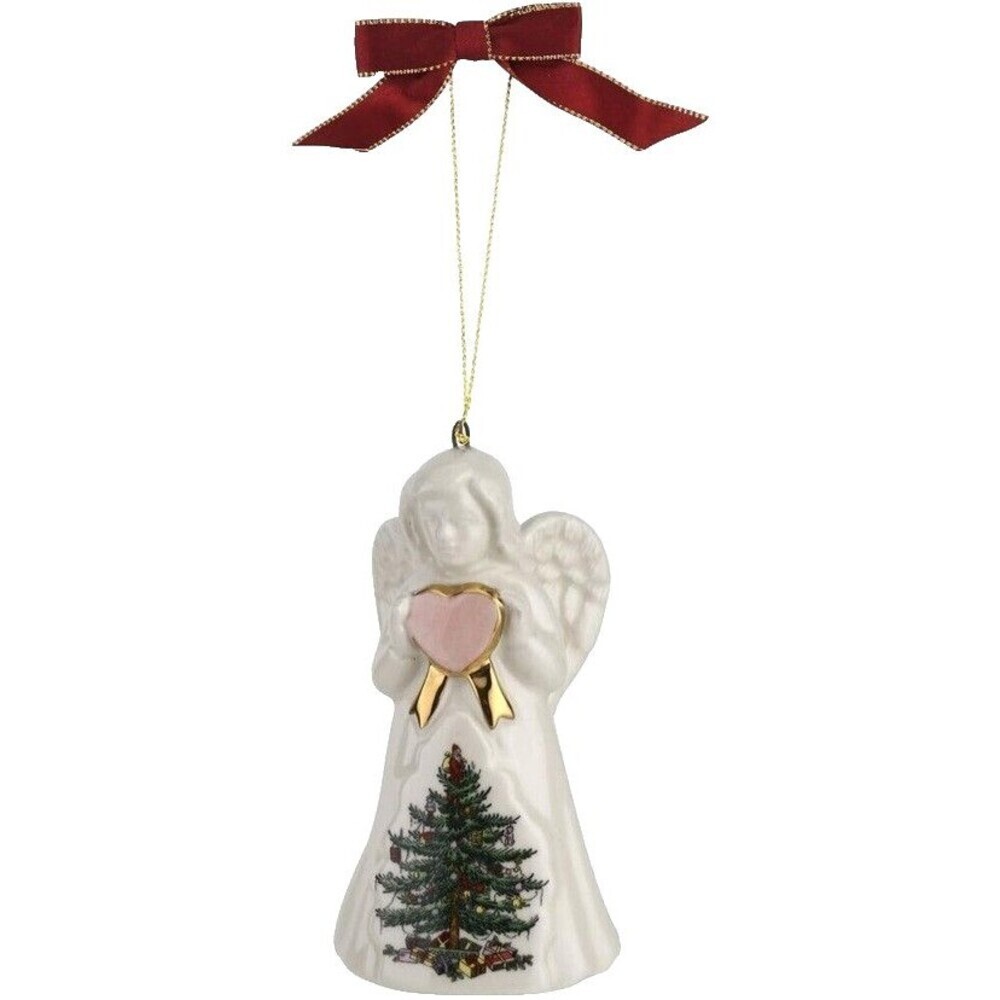 Spode Ceramic Angel Christmas Tree Ornament Portmeirion Pink Heart Boxed 3”